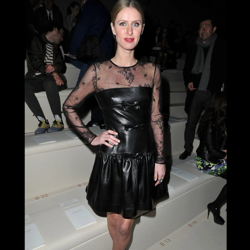 Like new Valentino black leather lace bow embellished dress